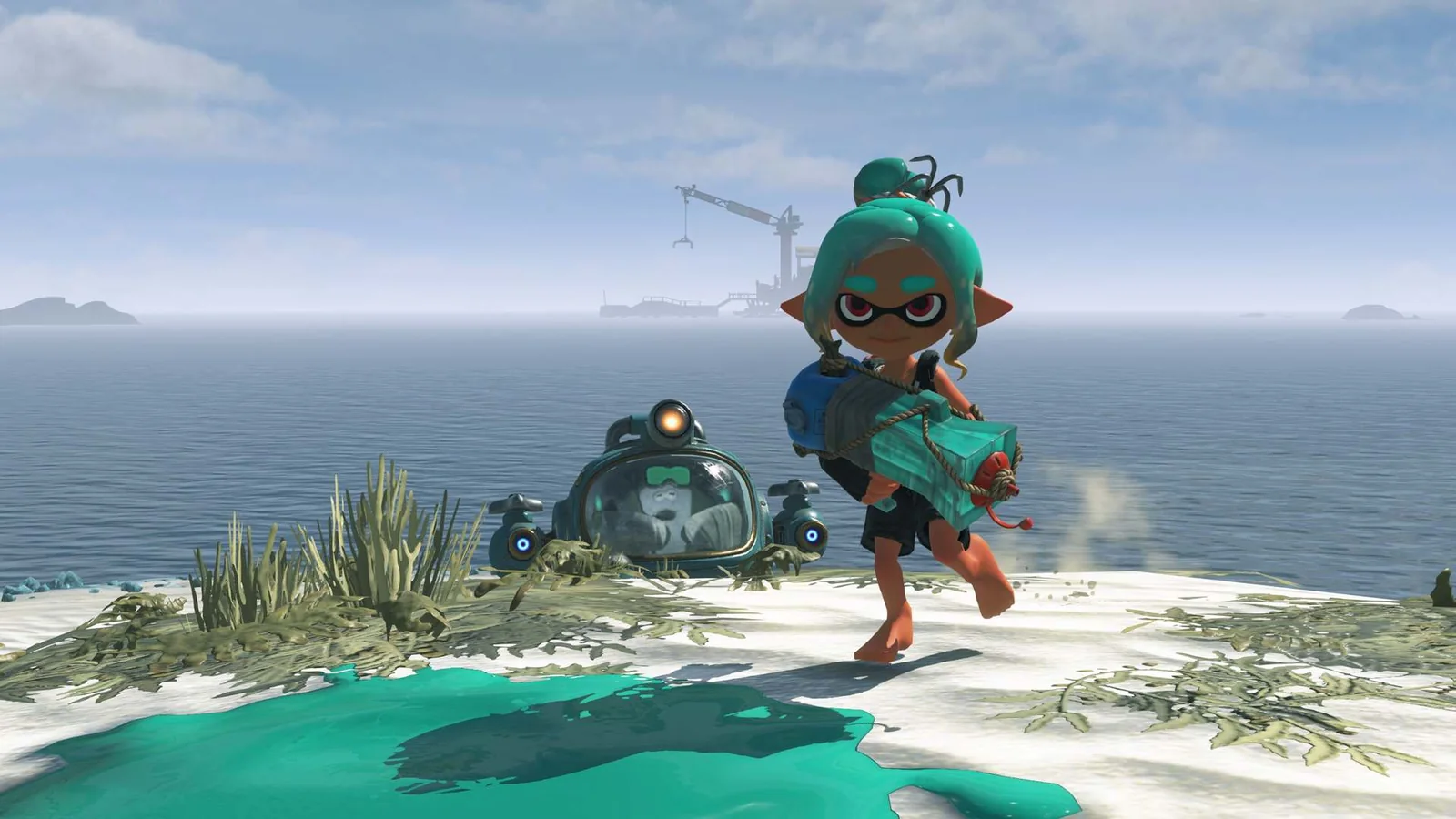 Official Splatoon Raiders gameplay image showing the Mechanic exploring an island with a gadget